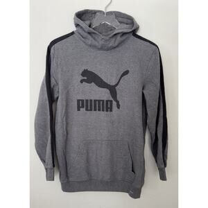 Puma Gray & Black Pullover Fleece Hoodie Boys XL 18-20 Big Logo Spellout